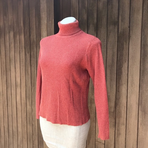 Vintage 90s Coral Pink Ribbed Knit Sweater Top L - Picture 10 of 11